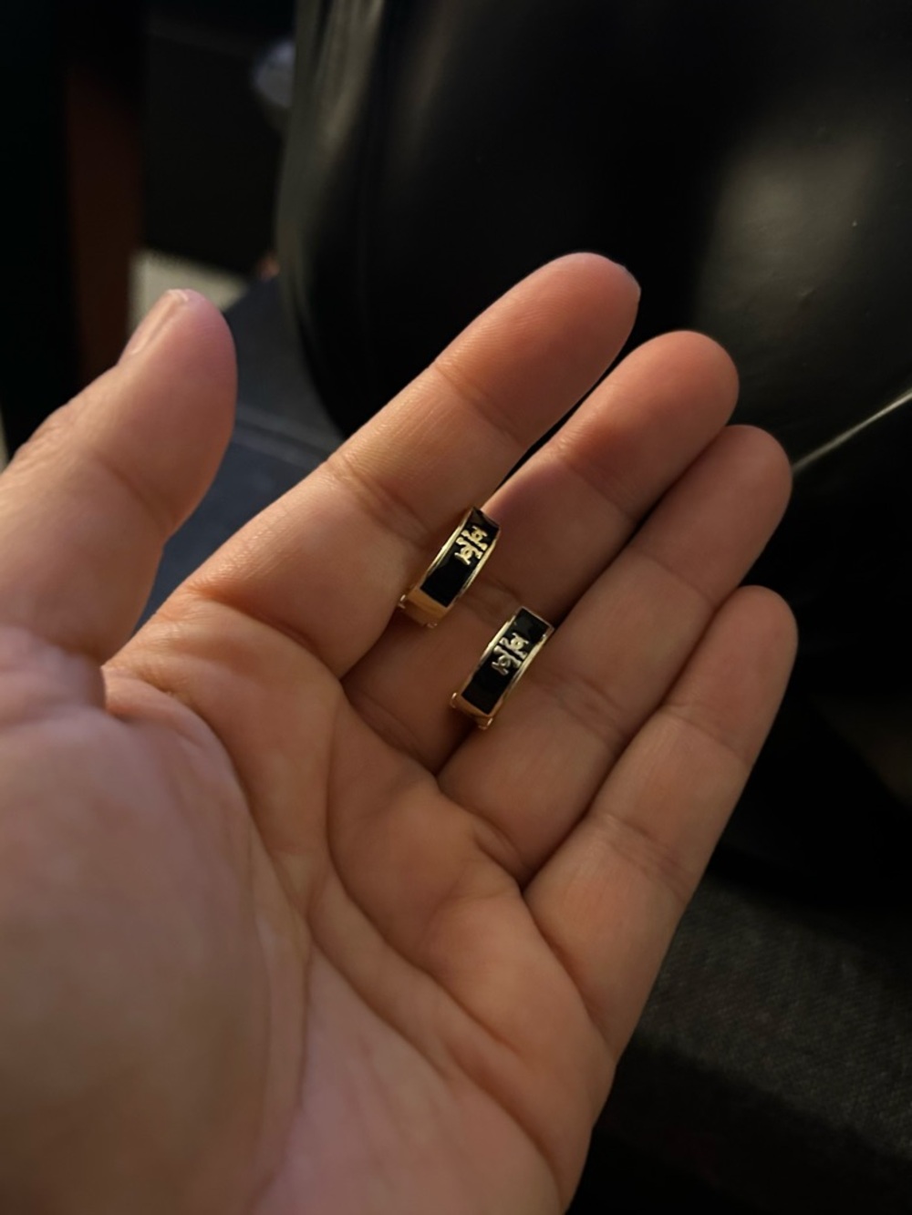 Tory Burch Black & Gold Logo Huggie Earrings